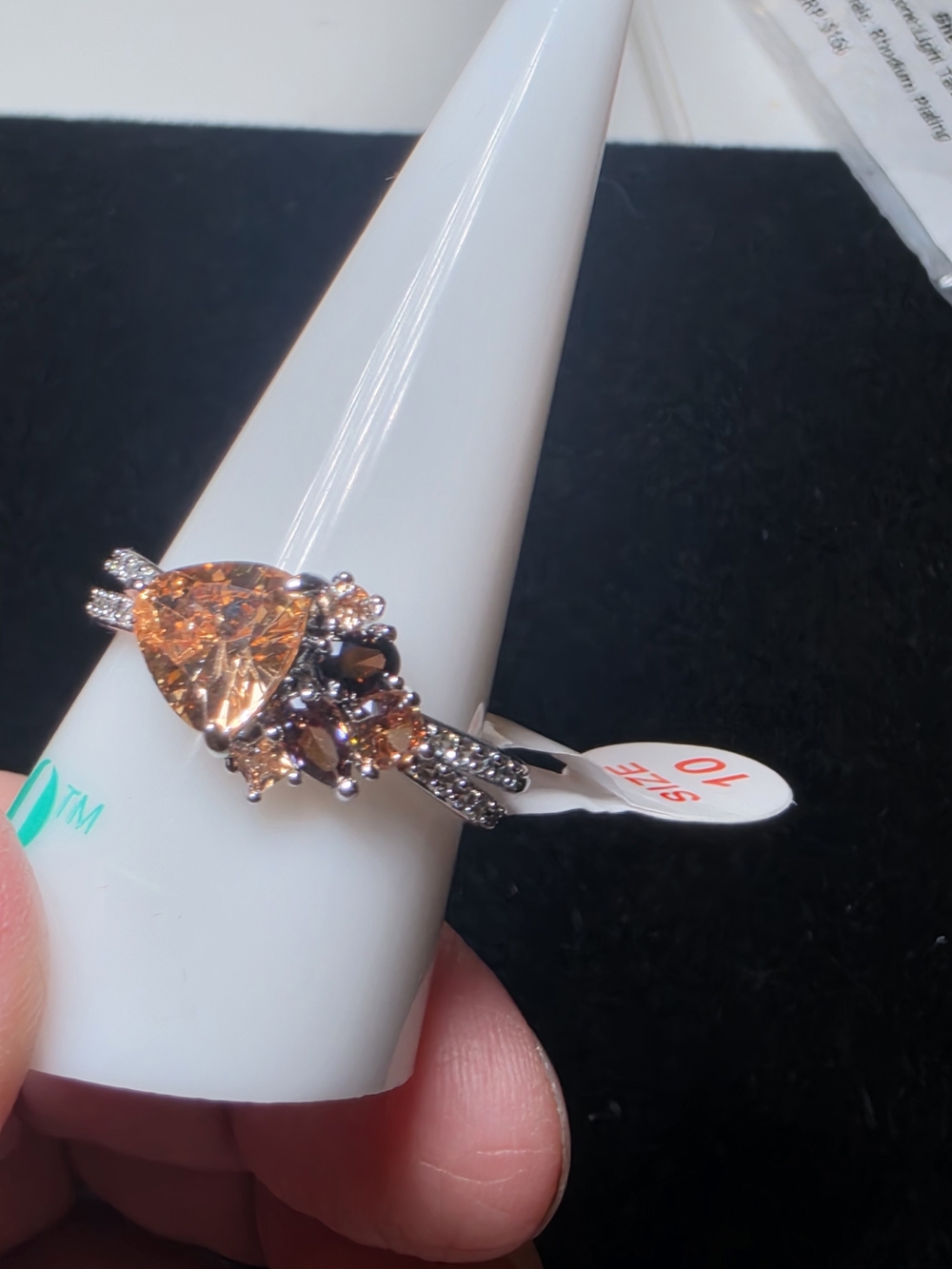 Elegant Smokey Topaz Teardrop Crystal Ring with Accent Stones